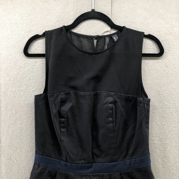 Mango Sleeveless Mini Dress Size 6 Black Navy Pleated A-Line Mesh Chest Formal - Picture 3 of 11